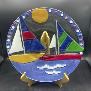 Glass‎ Fusion Sailboat plate by Lori Siebert Hand Blown